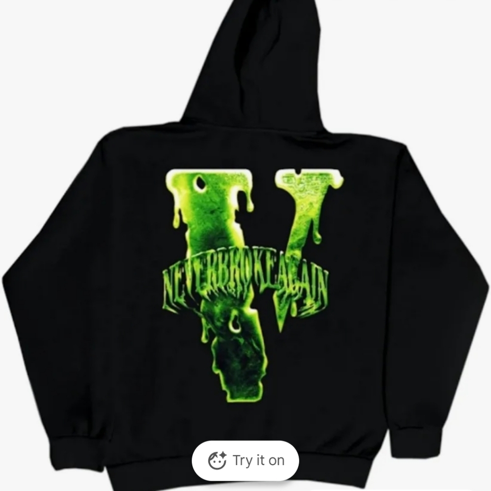 Black Hoodie with Neon Green Slime 'V' Graphic